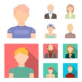 Boy in a cap, redheaded teenager, grandfather with a beard, a woman.Avatar set collection icons in cartoon,flat style