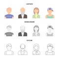 Boy in a cap, redheaded teenager, grandfather with a beard, a woman.Avatar set collection icons in cartoon,outline