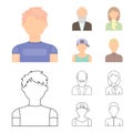 Boy in a cap, redheaded teenager, grandfather with a beard, a woman.Avatar set collection icons in cartoon,outline style