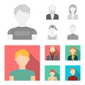 Boy in a cap, redheaded teenager, grandfather with a beard, a woman.Avatar set collection icons in monochrome,flat style