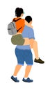 Boy carries girl on his back vector illustration isolated on white background. Funny game between friends.
