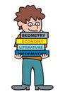 Boy with group of books, funny vector icon Royalty Free Stock Photo