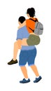 Boy carrying girl on the back vector illustration isolated on white background. Funny game between close friends. Couple in love