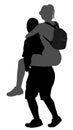 Boy carrying girl on the back vector silhouette isolated on white background. Funny game between close friends. Couple in love.