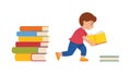 Boy Carrying Stack of Books Illustration, vector design Generative AI Royalty Free Stock Photo