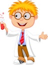 Boy cartoon doing holding reaction tube