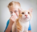 A boy with cat allergy Royalty Free Stock Photo
