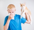 A boy with cat allergy Royalty Free Stock Photo