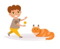 Boy and cat. Maine Coon breed