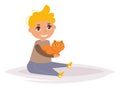 Boy and cat. Persian breed. Vector.