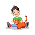 Boy with cat vector illustration on white background