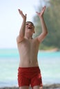 Boy catching with hands Royalty Free Stock Photo