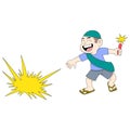 boy is celebrating Ramadan night playing firecrackers Royalty Free Stock Photo