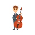 Boy Cello Player, Talented Young Cellist Character Playing Acoustic Musical Instrument, Concert of Classical Music