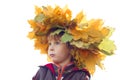 Boy with chaplet of yellow maple leaves