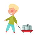 Boy Character Carrying Pile of Paper as Sorted Garbage for Recycling Vector Illustration