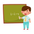 Boy Character Standing Near Blackboard and Doing Sums Vector Illustration Royalty Free Stock Photo