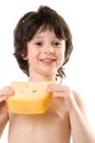 The boy with a cheese Royalty Free Stock Photo