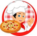 Boy chef cartoon with pizza