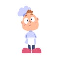 Boy Chef Cook, Cute Child Cooker Character Wearing White Hat and Apron Cooking Delicious Food on Kitchen Cartoon Style