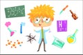 Boy Chemist, Kids Future Dream Professional Occupation Illustration With Related To Profession Objects