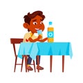 Boy Child Drinking Natural Juice At Table Vector