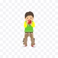 Boy child eating an apple character illustration on white background Royalty Free Stock Photo