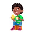 Boy Child Eating Sandwich And Drink Cocoa Vector Royalty Free Stock Photo