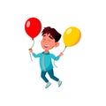 Boy Child Jumping With Helium Balloons Vector