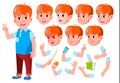Boy, Child, Kid, Teen Vector. Casual Clothes. Positive. Face Emotions, Various Gestures. Animation Creation Set