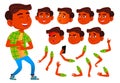 Boy, Child, Kid, Teen Vector. Indian, Hindu. Asian. Schoolchild. Lecture. Face Emotions, Various Gestures. Animation