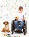 Boy Child Painting Wheelchair with Dog Royalty Free Stock Photo