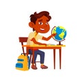 Boy Child Studying On Geography Lesson Vector
