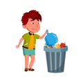 Boy Child Throwing Rubbish Into Dustbin Vector Royalty Free Stock Photo