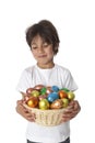 Boy with chocolate Easter eggs Royalty Free Stock Photo