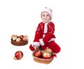 Boy in christmas clothes with toys