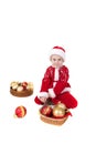 Boy in christmas clothes with toys