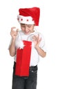 Boy with Christmas gift bag Royalty Free Stock Photo