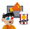 boy cinema 3d glasses megaphone speaker with pop corn