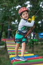Boy at climbing activity in high wire forest park. Table Mountain Cableway kids special on again. Royalty Free Stock Photo