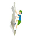 Boy climbing on a rock mountain without equipment. Extreme outdoor sports. Climbing the mountains. Vector illustration Royalty Free Stock Photo