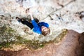 The boy is a rock climber. Royalty Free Stock Photo