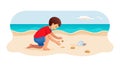 Boy Collecting Seashells on a Sandy Beach, Beachcombing Fun, vector design Generative AI Royalty Free Stock Photo