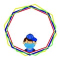 Boy in colorful frame for text, medical mask