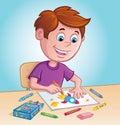 Boy Coloring with Crayons