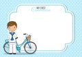 Boy communion card. Boy with bicycle Royalty Free Stock Photo