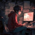 boy on computer with computer screen generative AI Royalty Free Stock Photo