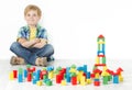 Boy and construction blocks toys