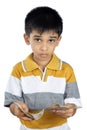 Boy Counting the Money with Expression Royalty Free Stock Photo