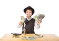 Boy counting money on the table Royalty Free Stock Photo